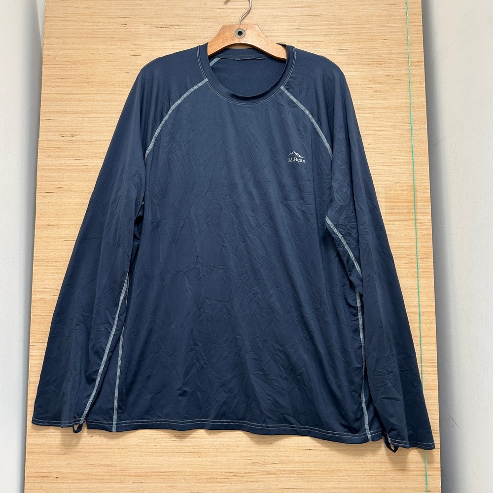 LL Bean Mens XXL Navy Blue Long Sleeve Performance Shirt Zippered Pocket 7436